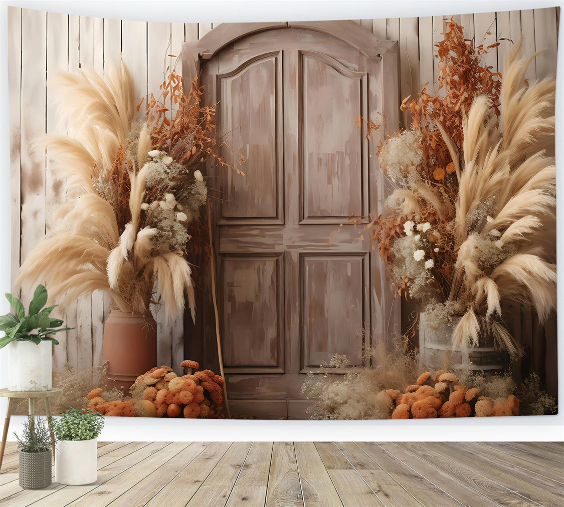 Boho Backdrop Ideas Rustic Wooden Door Flowers Backdrop GQ2-14