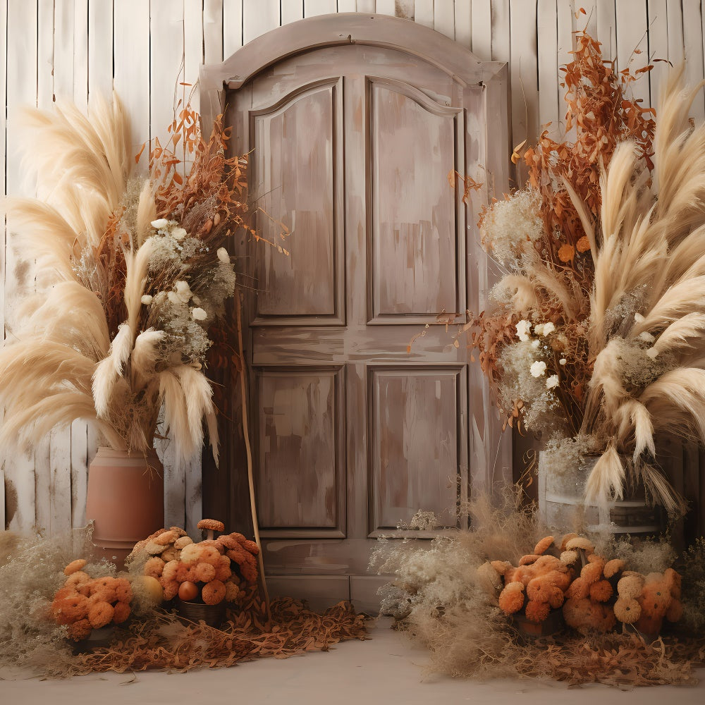 Boho Backdrop Ideas Rustic Wooden Door Flowers Backdrop GQ2-14