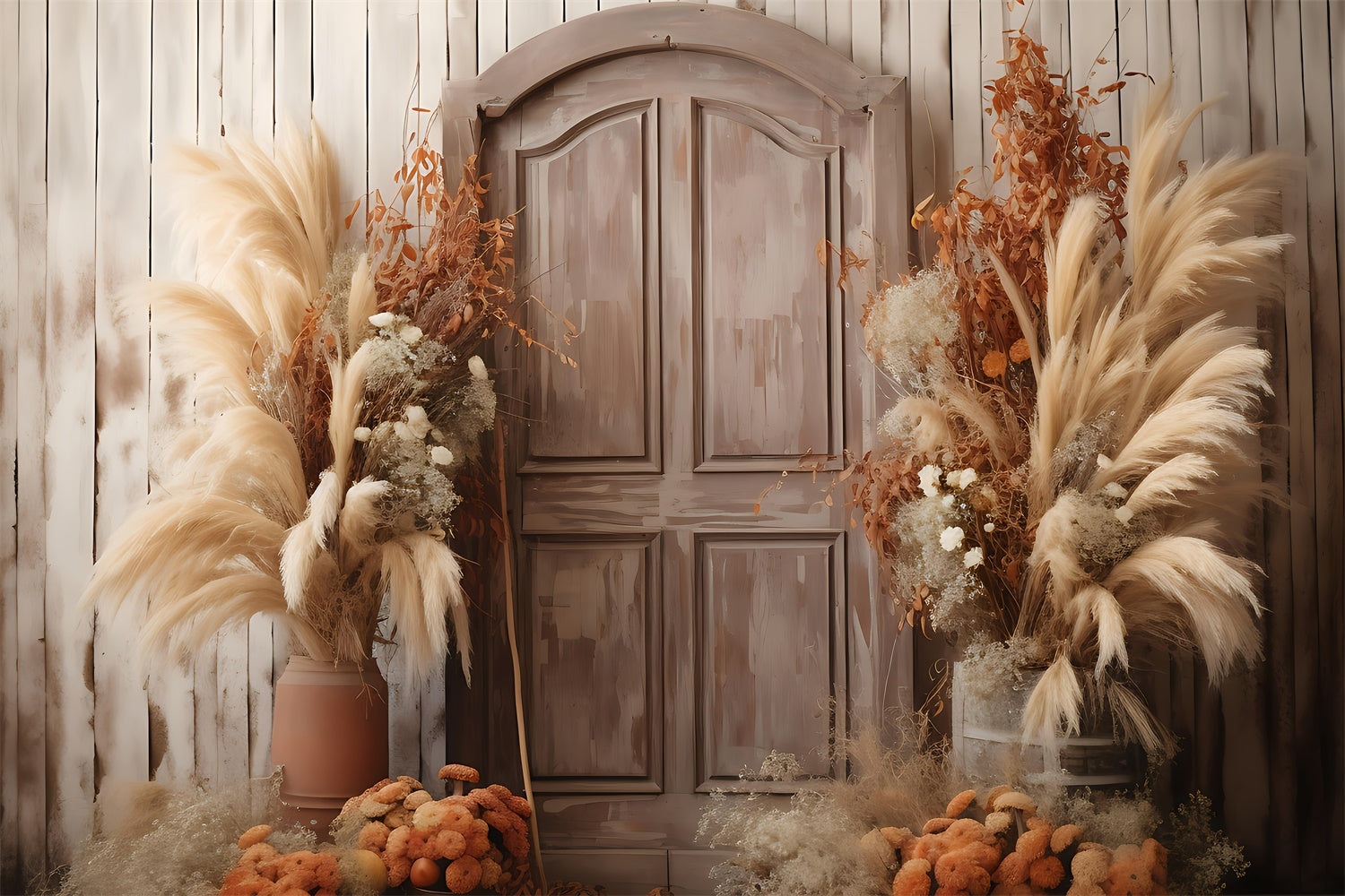 Boho Backdrop Ideas Rustic Wooden Door Flowers Backdrop GQ2-14