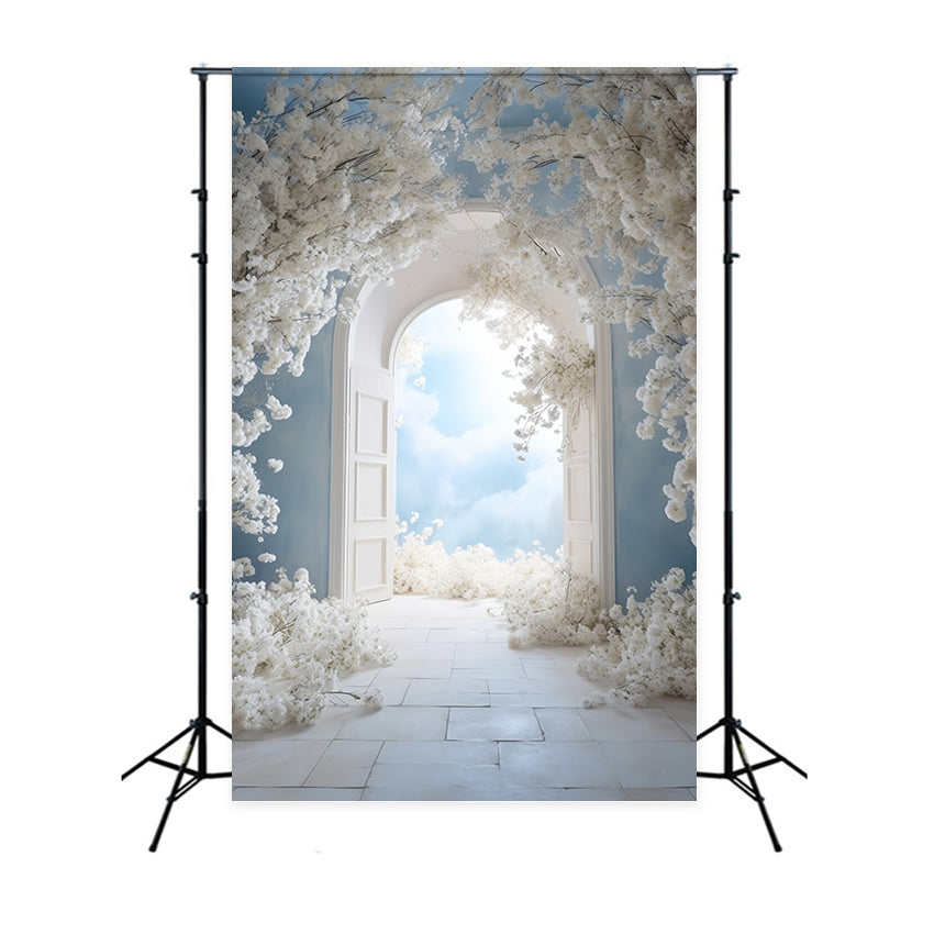 Mothers Day Photo Backdrop Tranquil White Flower Arch Backdrop GQ2-149