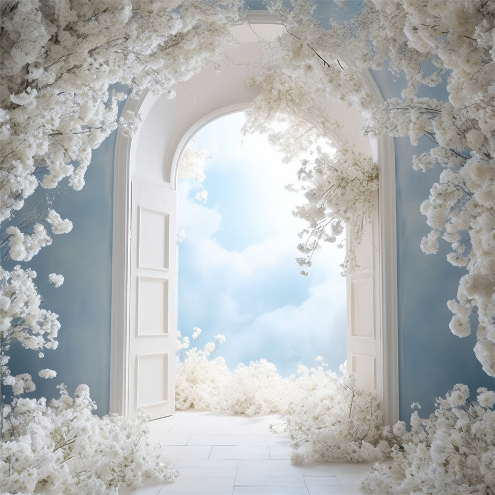 Mothers Day Photo Backdrop Tranquil White Flower Arch Backdrop GQ2-149