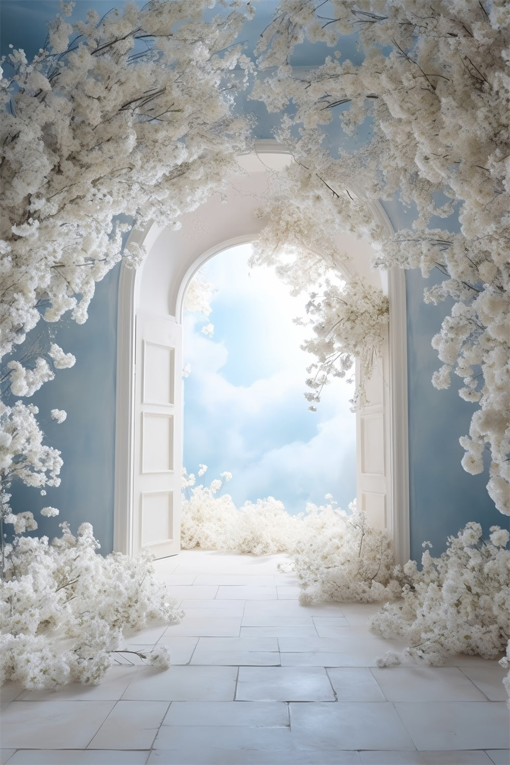 Mothers Day Photo Backdrop Tranquil White Flower Arch Backdrop GQ2-149