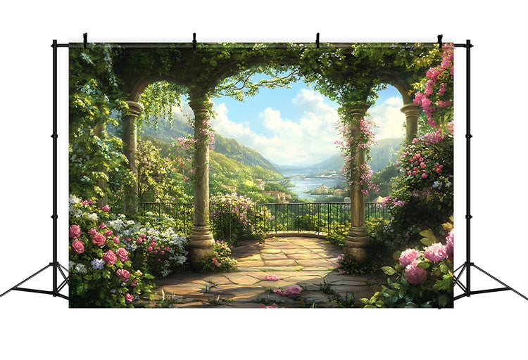 Mothers Day Backdrop Lush Floral Archway Mountain Backdrop GQ2-150