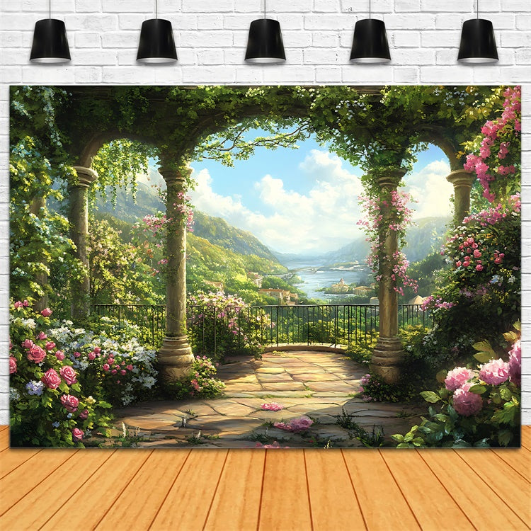 Mothers Day Backdrop Lush Floral Archway Mountain Backdrop GQ2-150