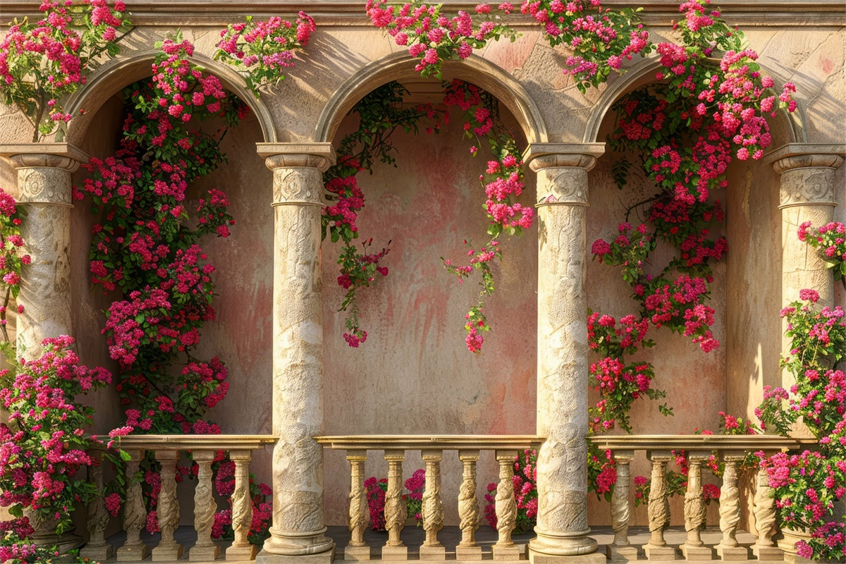 Backdrops For Mothers Day Pink Floral Stone Columns Backdrop GQ2-153