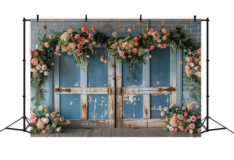 Backdrop For Mothers Day Vintage Blue Door Floral Backdrop GQ2-155