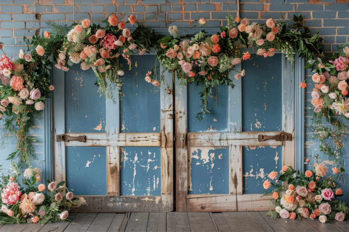 Backdrop For Mothers Day Vintage Blue Door Floral Backdrop GQ2-155