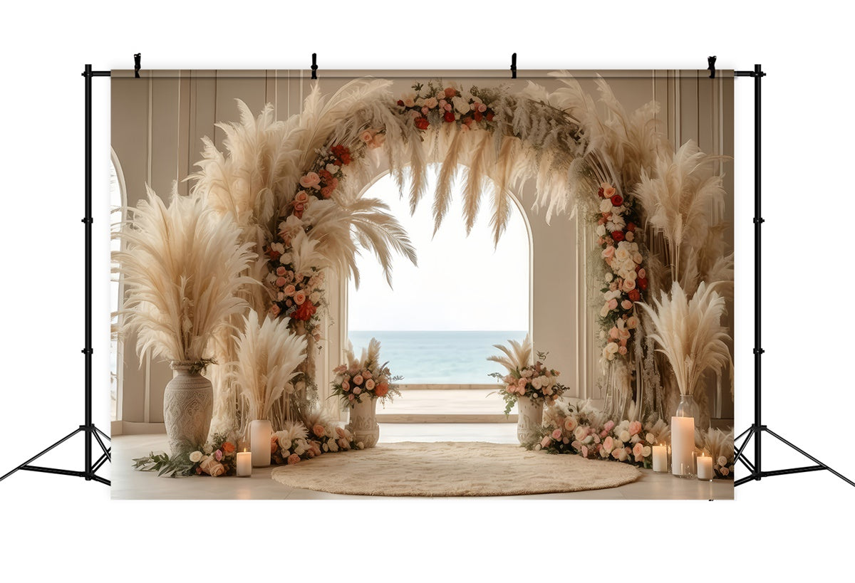 Boho Arch Backdrop Elegant Pampas Rose Arch Backdrop GQ2-16