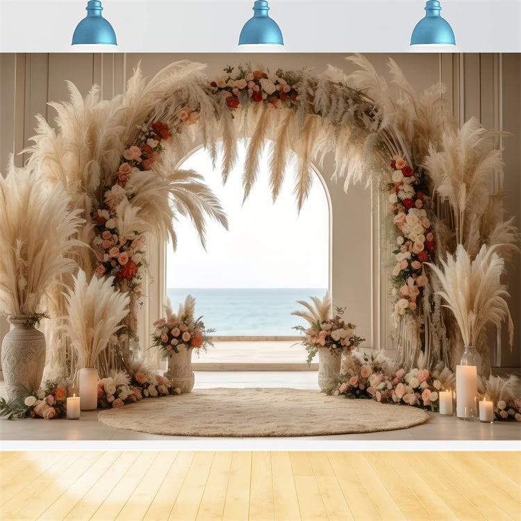 Boho Arch Backdrop Elegant Pampas Rose Arch Backdrop GQ2-16