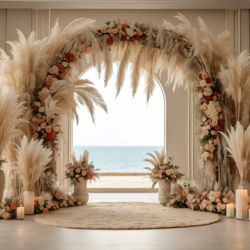 Boho Arch Backdrop Elegant Pampas Rose Arch Backdrop GQ2-16