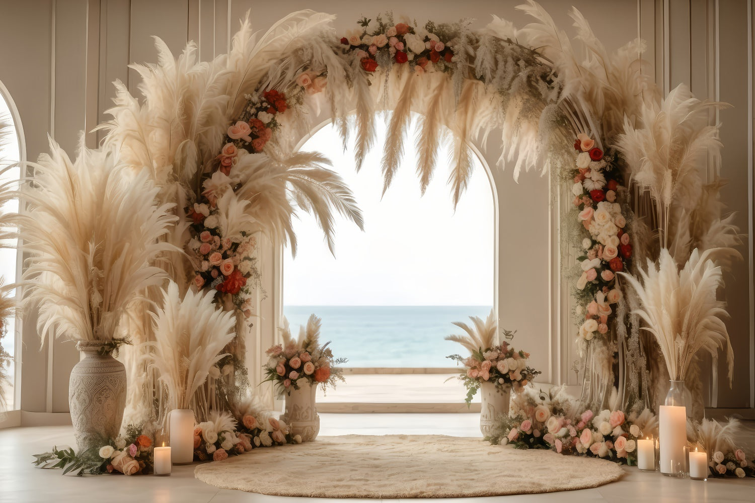 Boho Arch Backdrop Elegant Pampas Rose Arch Backdrop GQ2-16