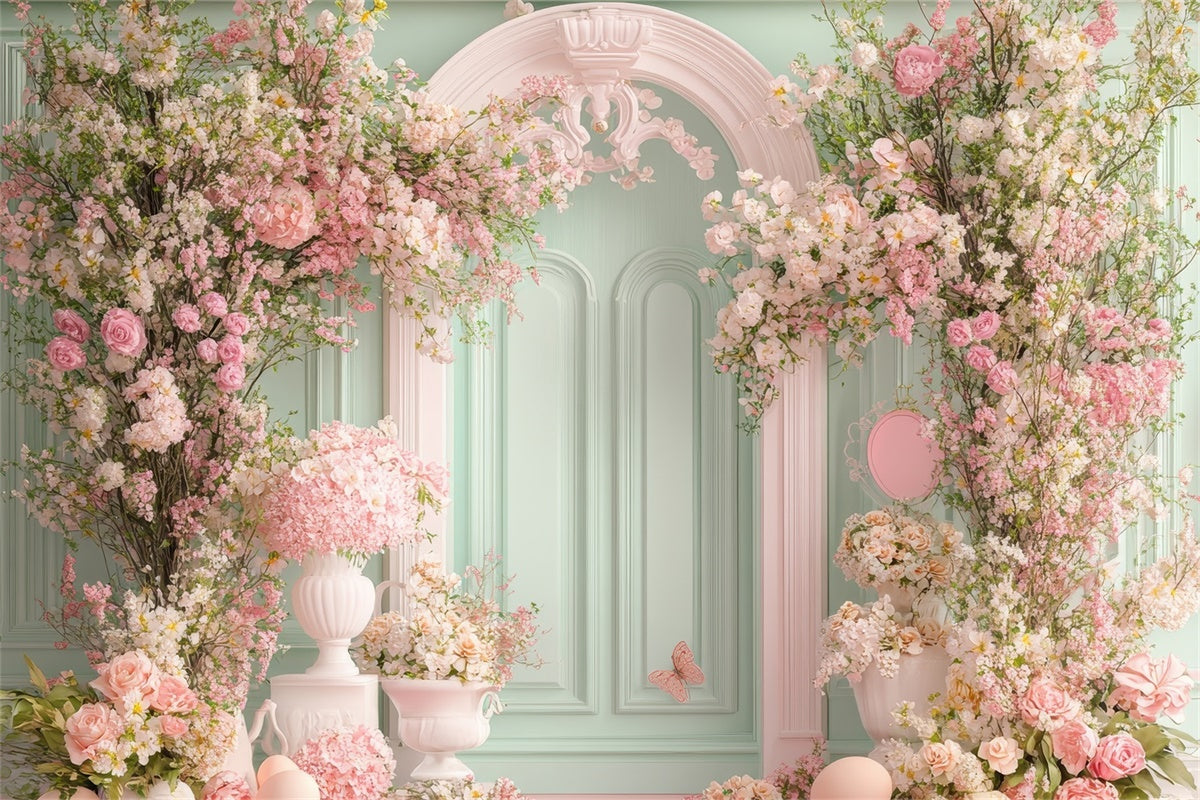 Happy Mother's Day Backdrop Mint Green Floral Door Backdrop GQ2-161