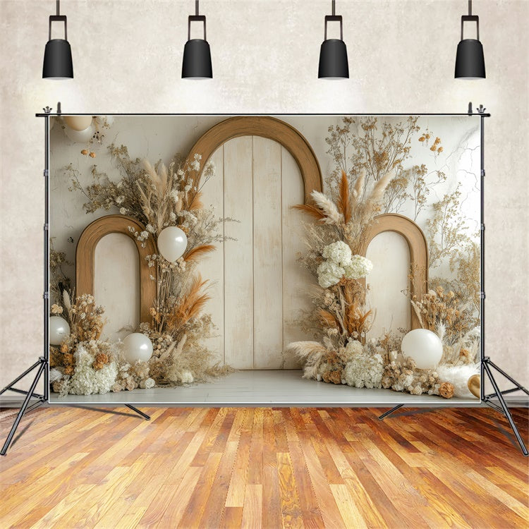 Backdrops For Mother's Day Warm Beige Floral Balloon Backdrop GQ2-165