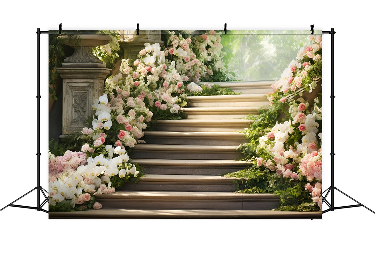 Mothers Day Backdrops Dreamy Floral Staircase Orchids Backdrop GQ2-167