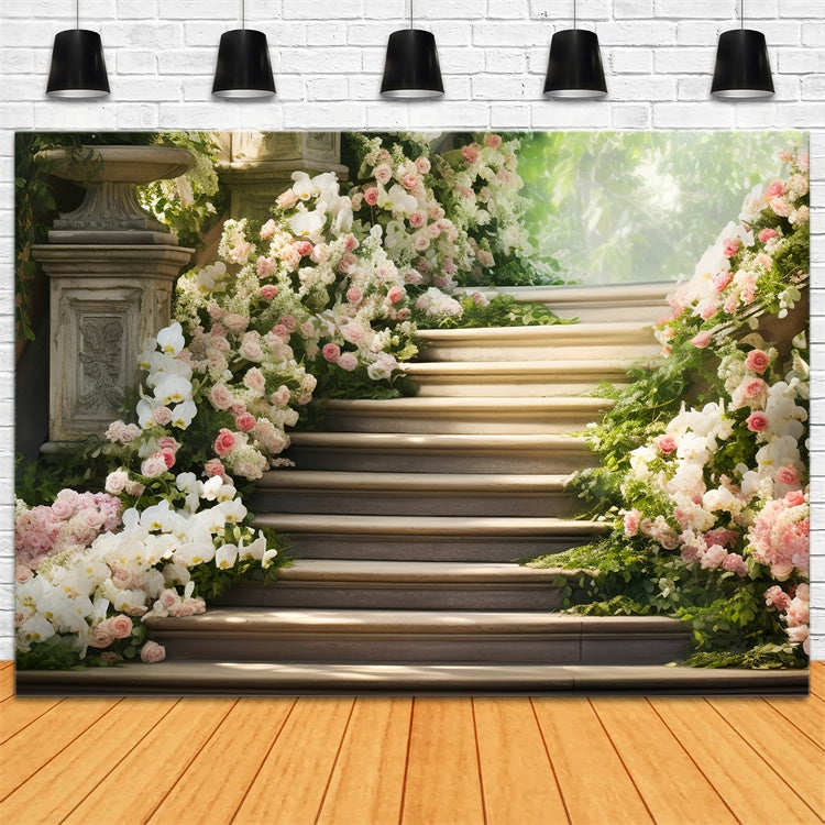 Mothers Day Backdrops Dreamy Floral Staircase Orchids Backdrop GQ2-167