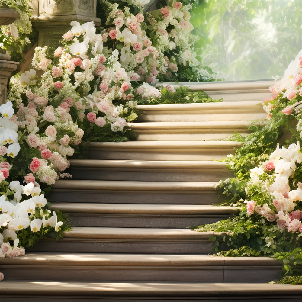 Mothers Day Backdrops Dreamy Floral Staircase Orchids Backdrop GQ2-167