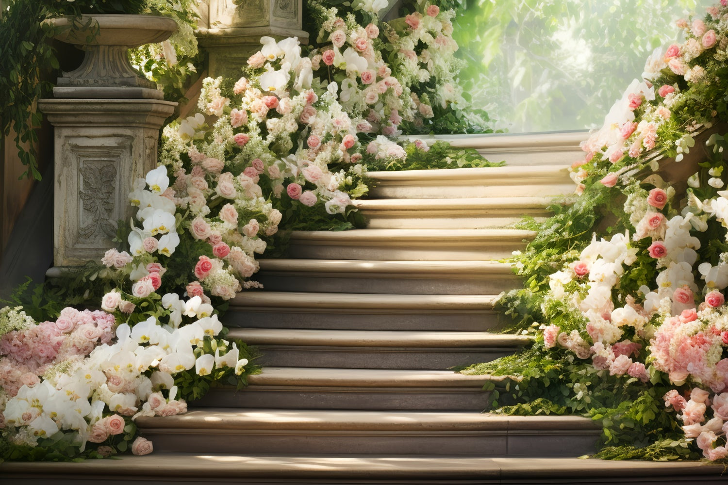 Mothers Day Backdrops Dreamy Floral Staircase Orchids Backdrop GQ2-167