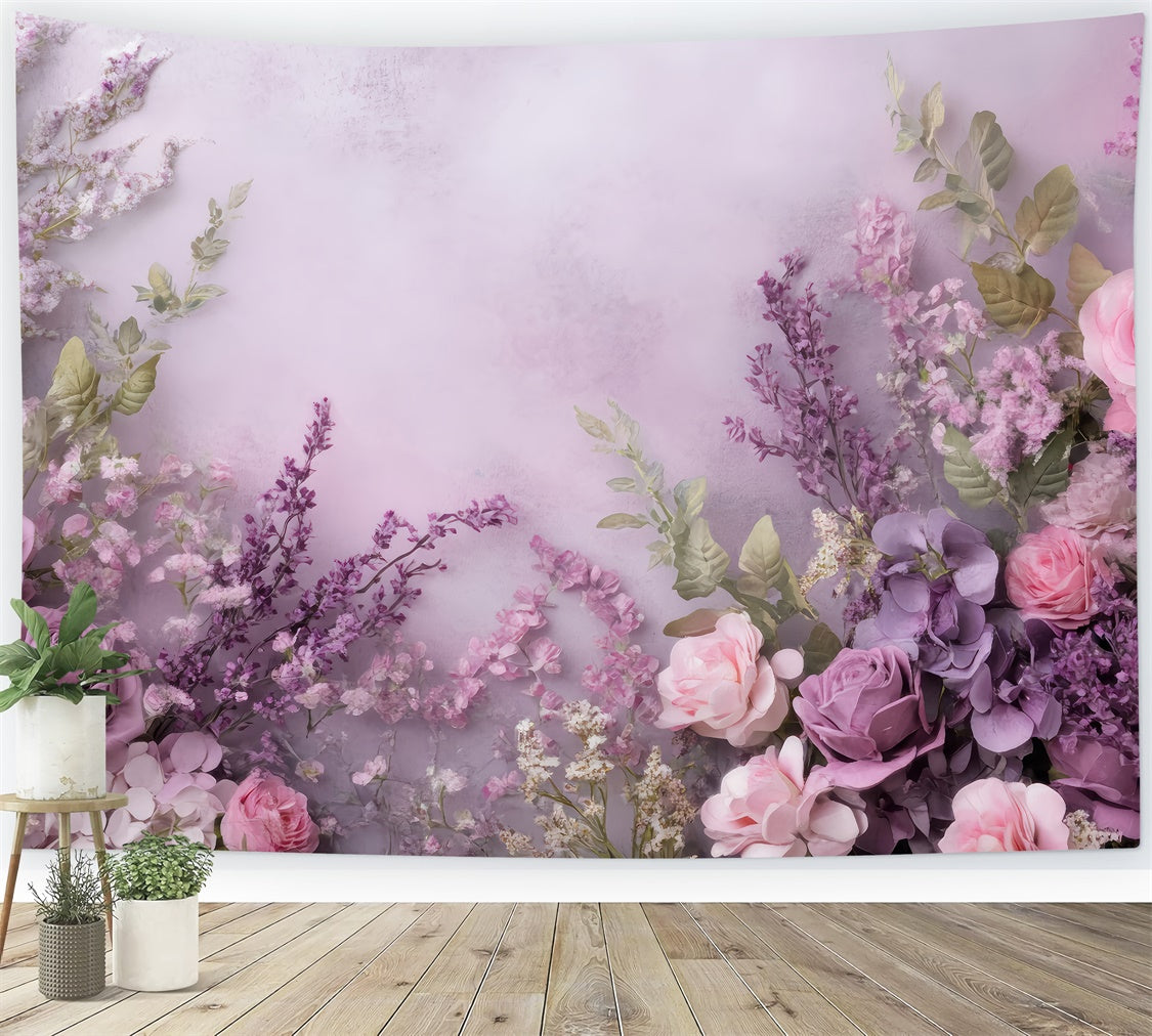 Mother's Day Backdrop Romantic Lavender Pink Rose Backdrop GQ2-168