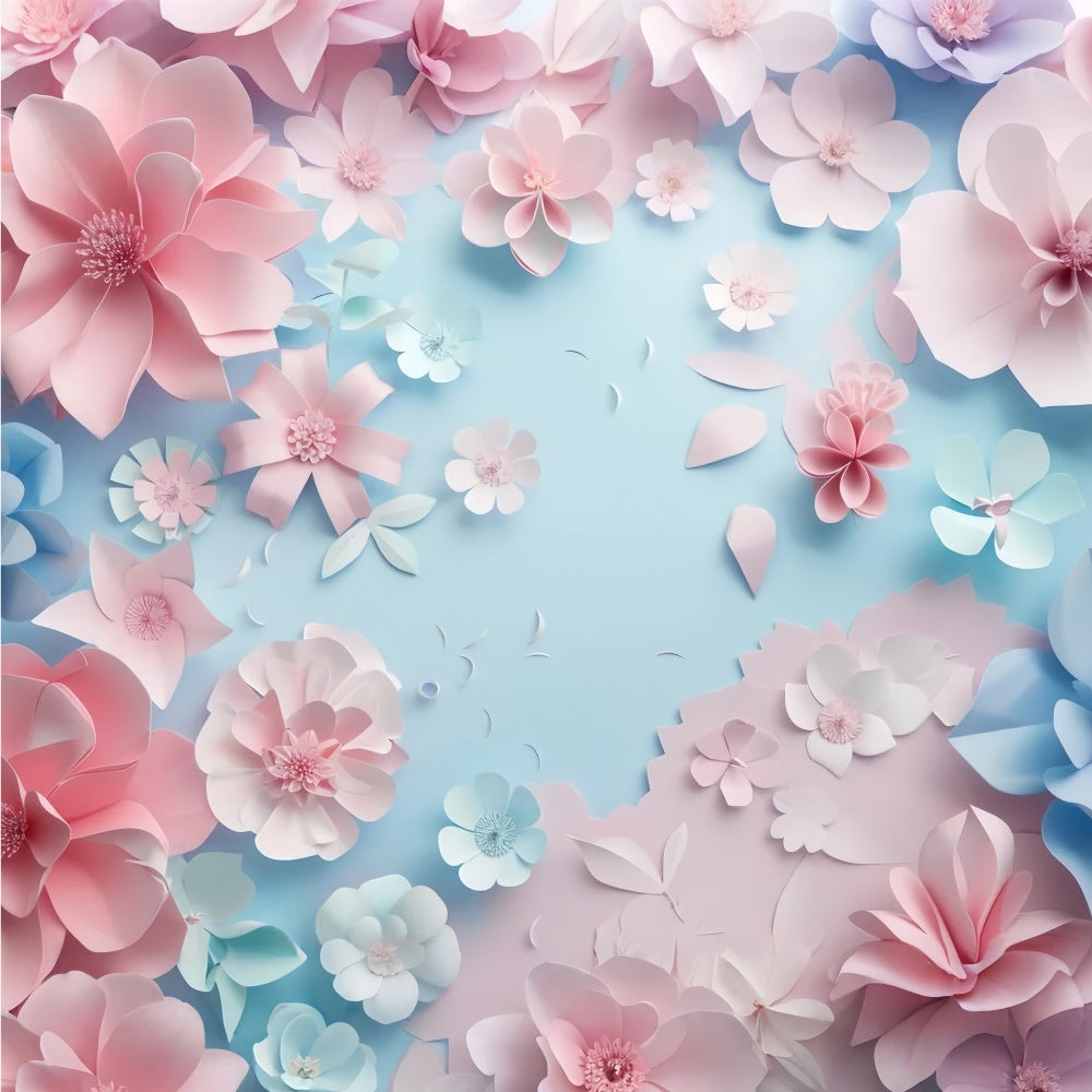 Mother's Day Backdrop Delicate Paper Flower Blue Backdrop GQ2-175