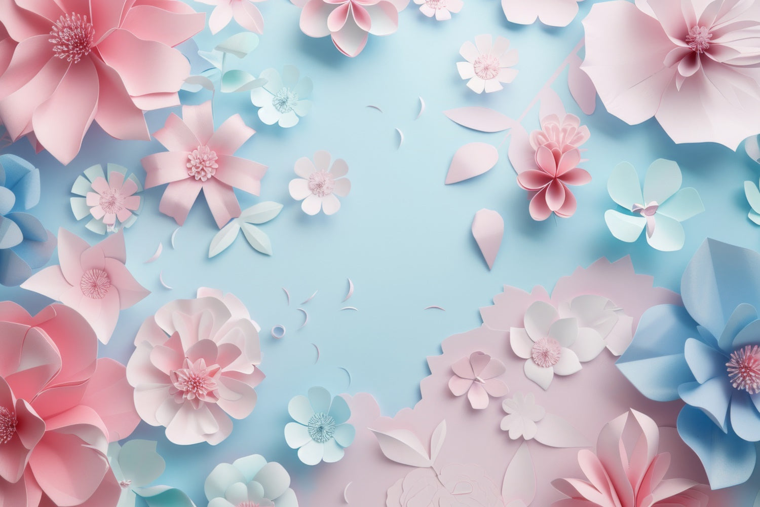 Mother's Day Backdrop Delicate Paper Flower Blue Backdrop GQ2-175