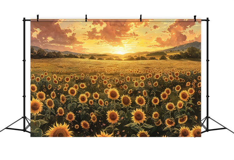 Mothers Day Backdrops Warm Sunset Sunflower Field Backdrop GQ2-176