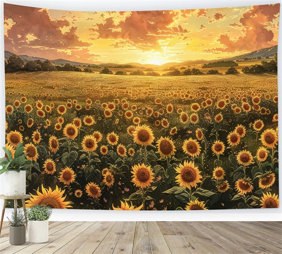 Mothers Day Backdrops Warm Sunset Sunflower Field Backdrop GQ2-176