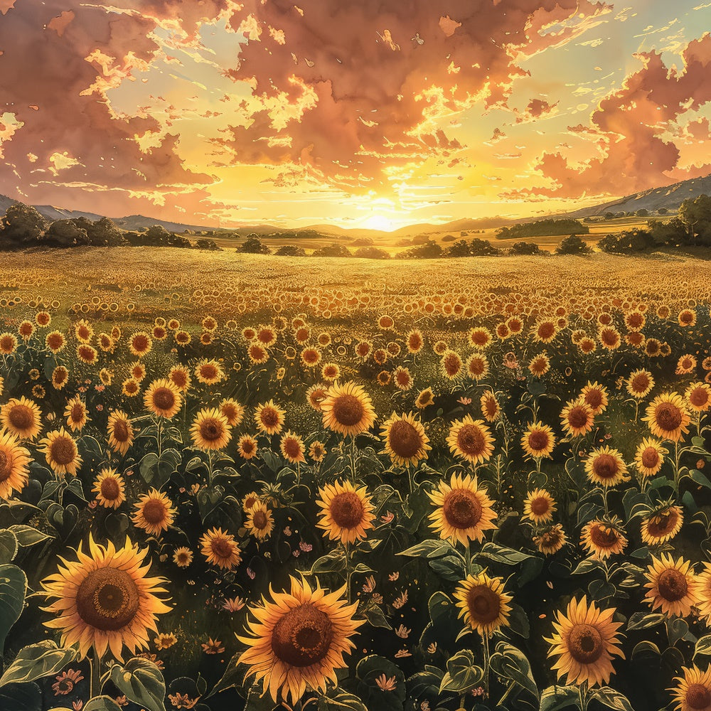 Mothers Day Backdrops Warm Sunset Sunflower Field Backdrop GQ2-176