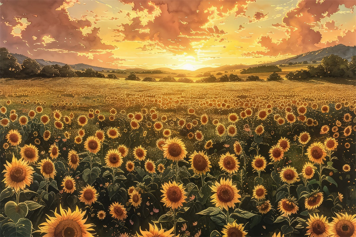 Mothers Day Backdrops Warm Sunset Sunflower Field Backdrop GQ2-176