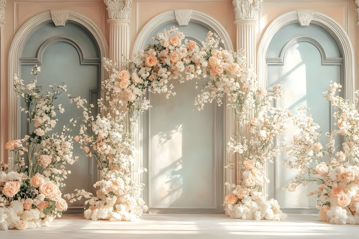 Mother's Day Backdrop Ideas Sunlit Arch Cream Floral Backdrop GQ2-184