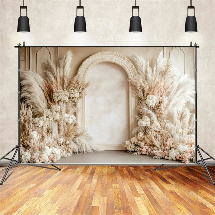 Backdrops For Mothers Day Elegant Beige Floral Arch Backdrop GQ2-185