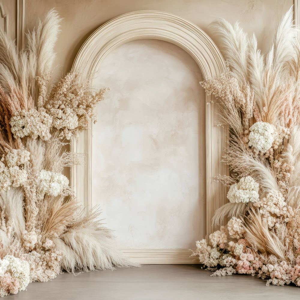 Backdrops For Mothers Day Elegant Beige Floral Arch Backdrop GQ2-185