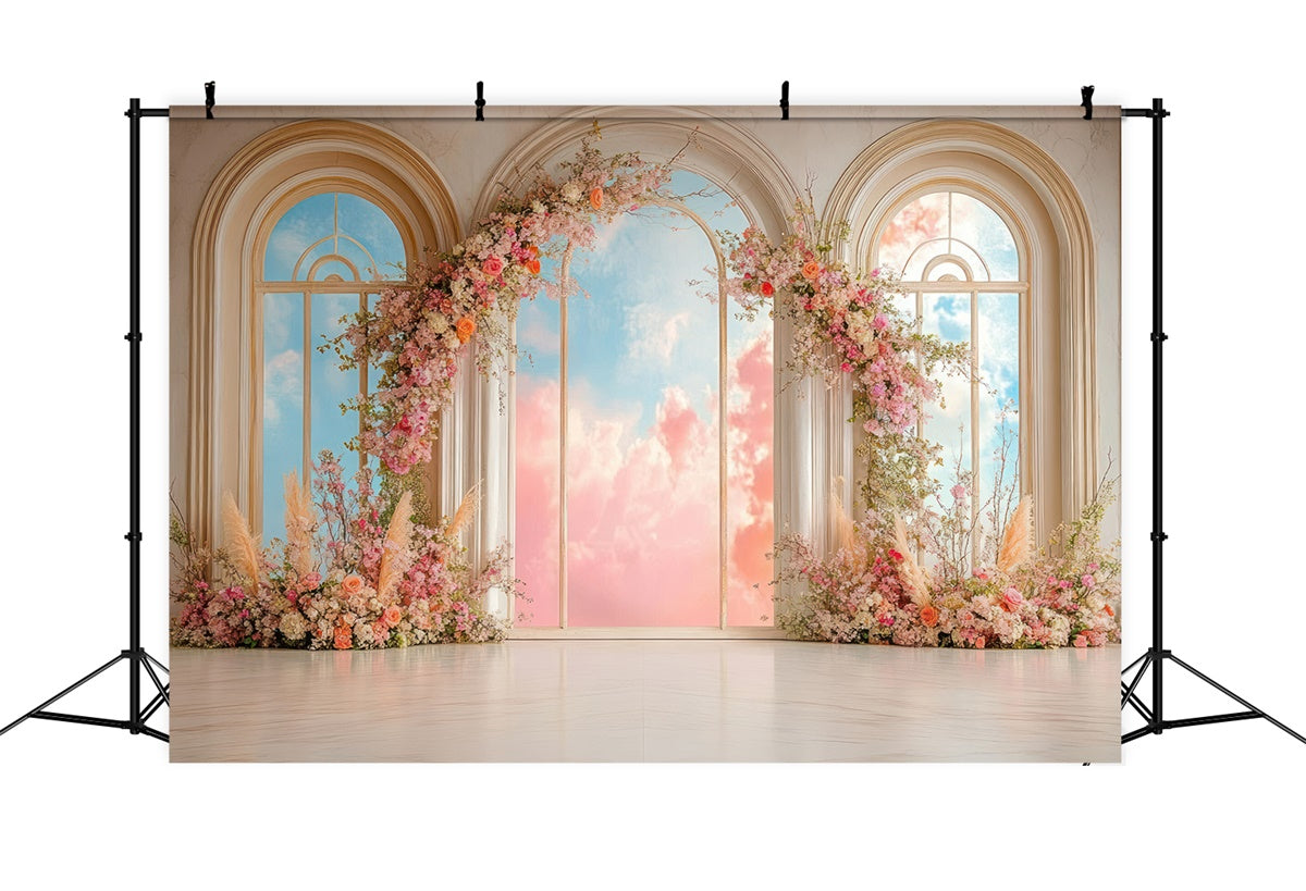 Mother's Day Backdrop Ideas Floral Archway Dreamy Sky Backdrop GQ2-188