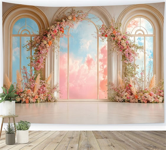 Mother's Day Backdrop Ideas Floral Archway Dreamy Sky Backdrop GQ2-188