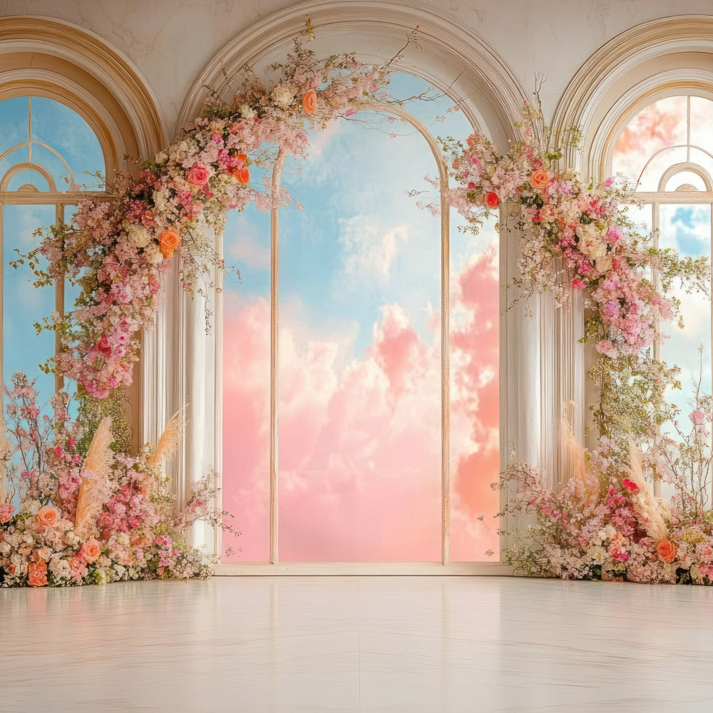 Mother's Day Backdrop Ideas Floral Archway Dreamy Sky Backdrop GQ2-188