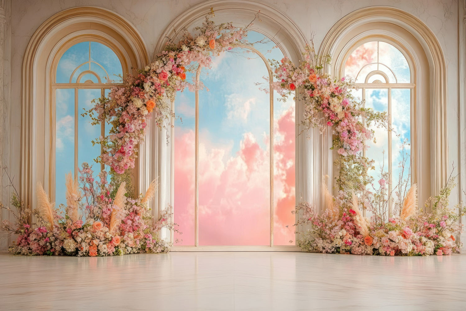 Mother's Day Backdrop Ideas Floral Archway Dreamy Sky Backdrop GQ2-188