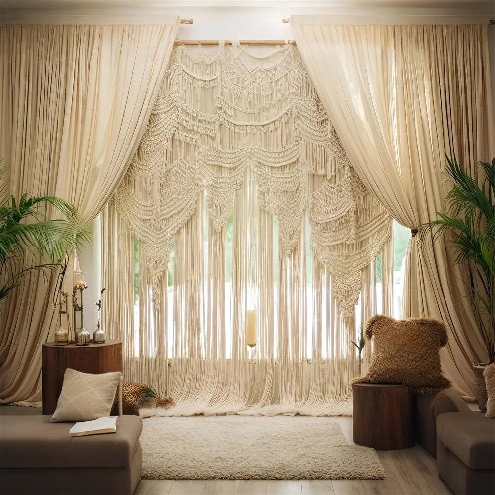 Boho Backdrop Ideas Chic Drapes Macrame Plants Backdrop GQ2-19