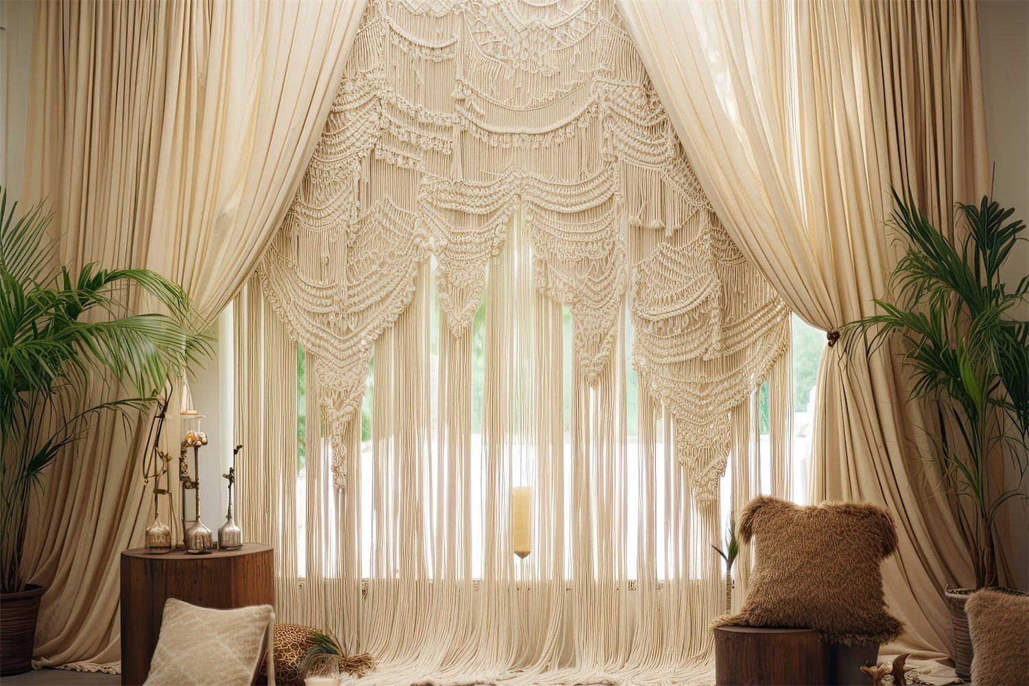 Boho Backdrop Ideas Chic Drapes Macrame Plants Backdrop GQ2-19