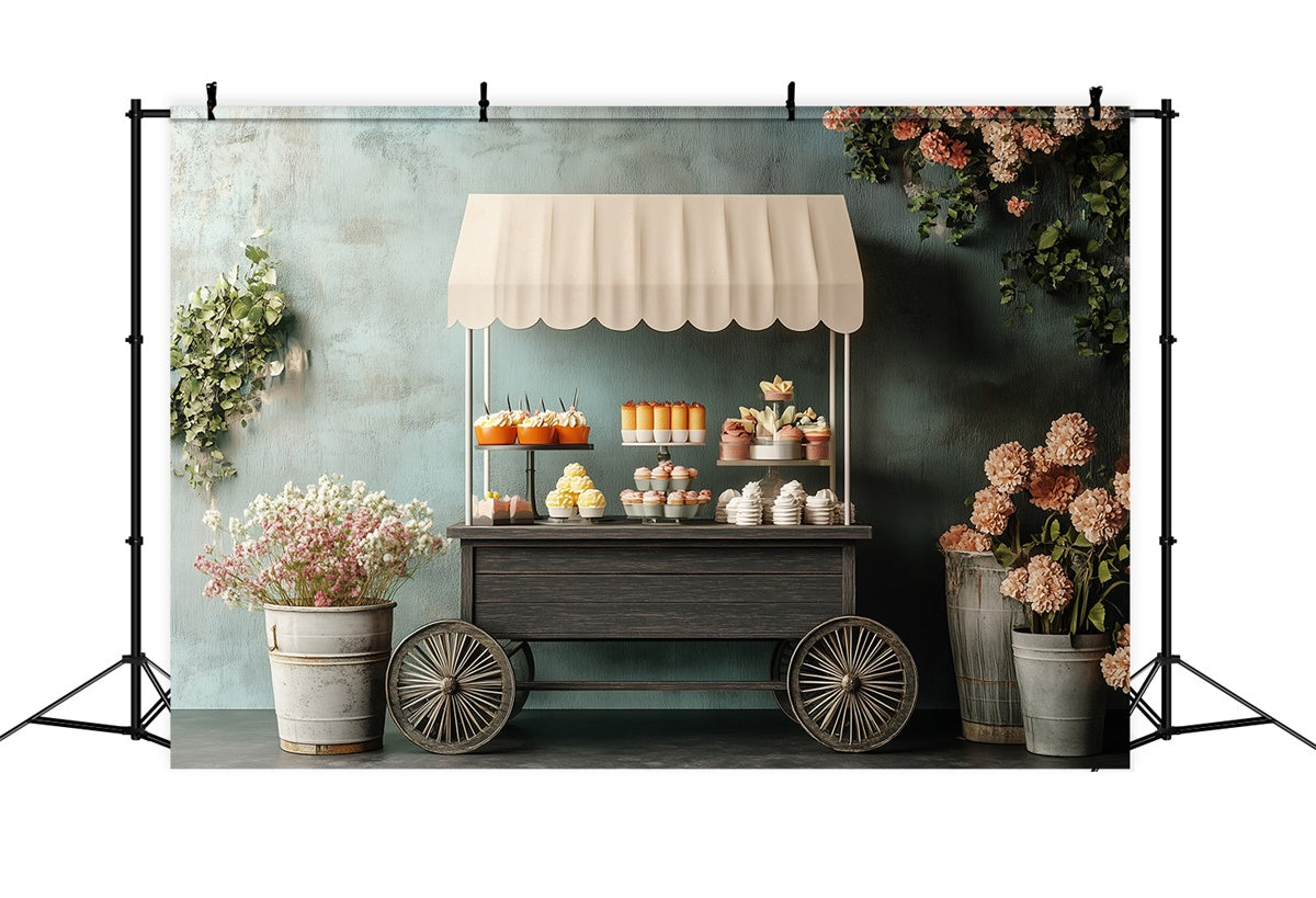 Happy Mothers Day Backdrop Rustic Floral Treat Cart Backdrop GQ2-190