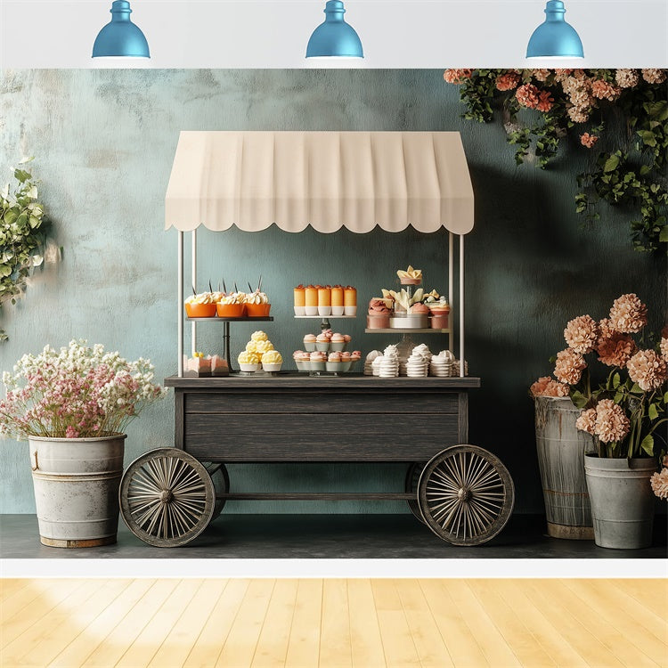 Happy Mothers Day Backdrop Rustic Floral Treat Cart Backdrop GQ2-190