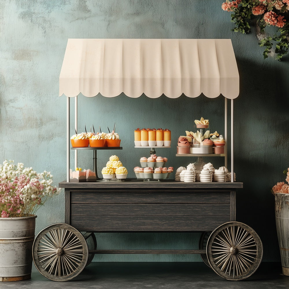 Happy Mothers Day Backdrop Rustic Floral Treat Cart Backdrop GQ2-190