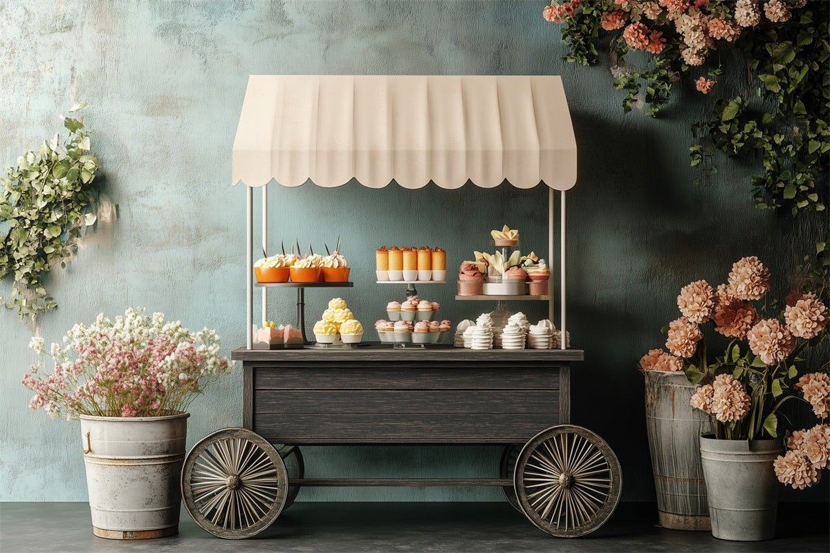 Happy Mothers Day Backdrop Rustic Floral Treat Cart Backdrop GQ2-190