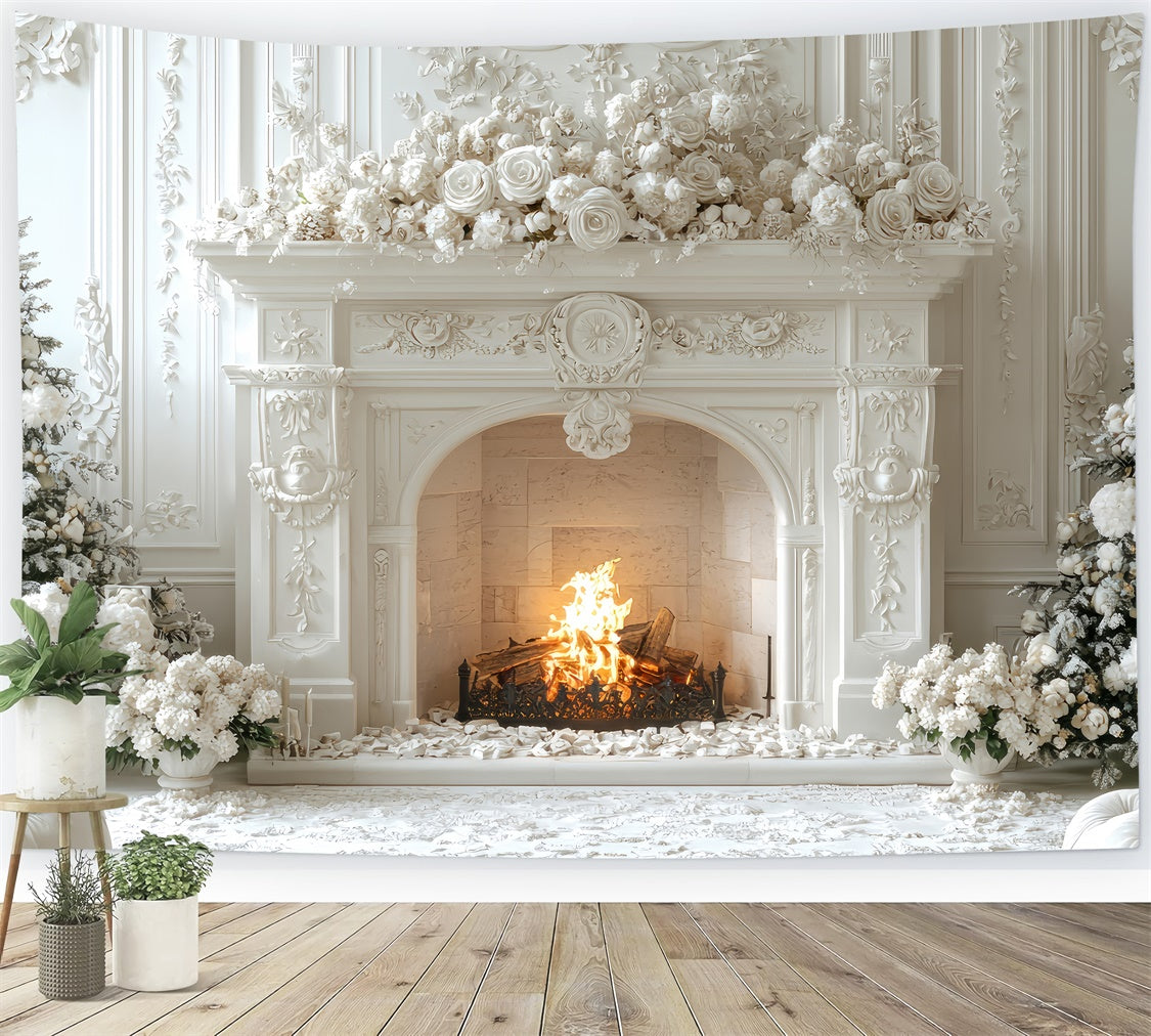 Mothers Day Photo Backdrops White Christmas Fireplace Backdrop GQ2-192