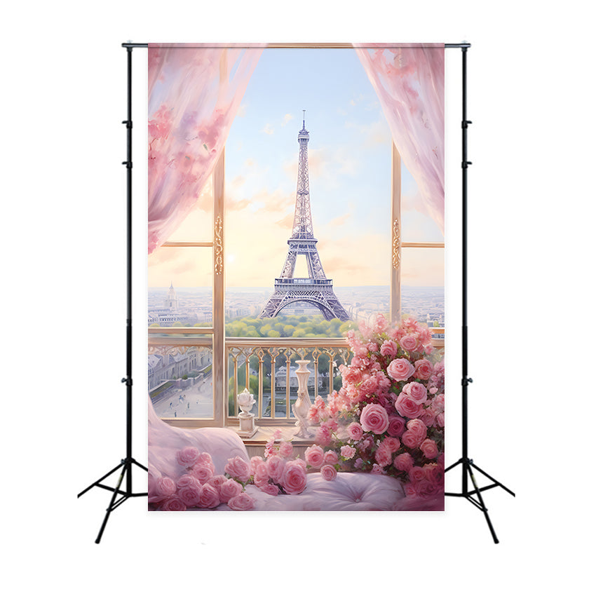 Happy Mother's Day Backdrop Eiffel Tower Floral Romance Backdrop GQ2-196