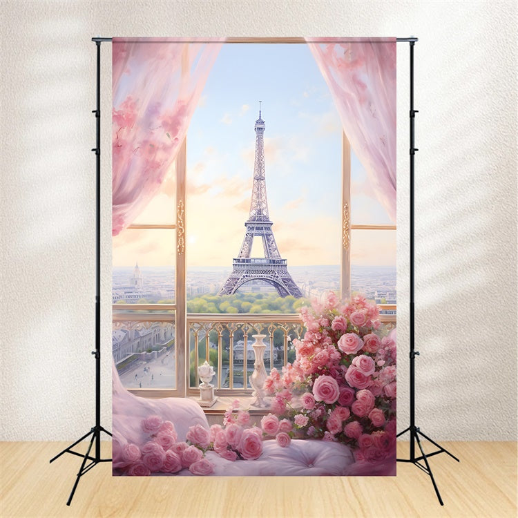 Happy Mother's Day Backdrop Eiffel Tower Floral Romance Backdrop GQ2-196