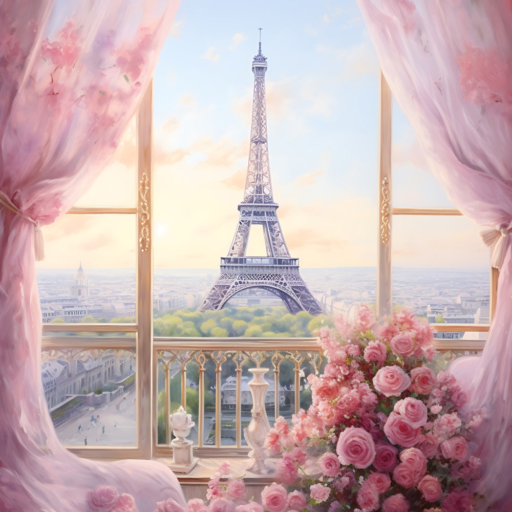 Happy Mother's Day Backdrop Eiffel Tower Floral Romance Backdrop GQ2-196