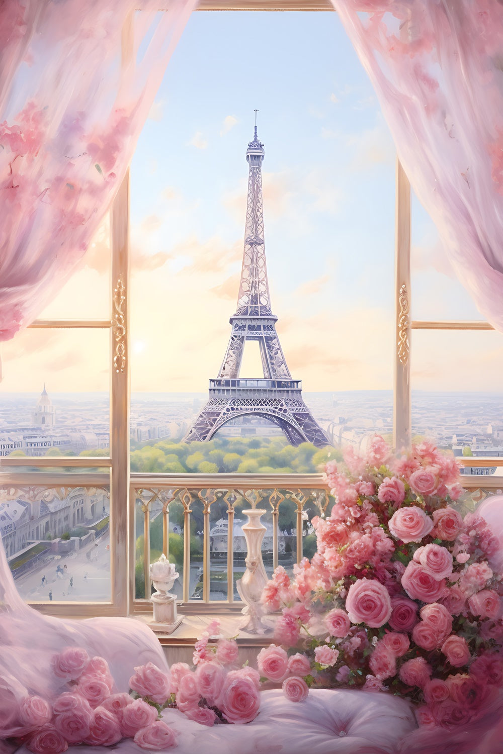 Happy Mother's Day Backdrop Eiffel Tower Floral Romance Backdrop GQ2-196