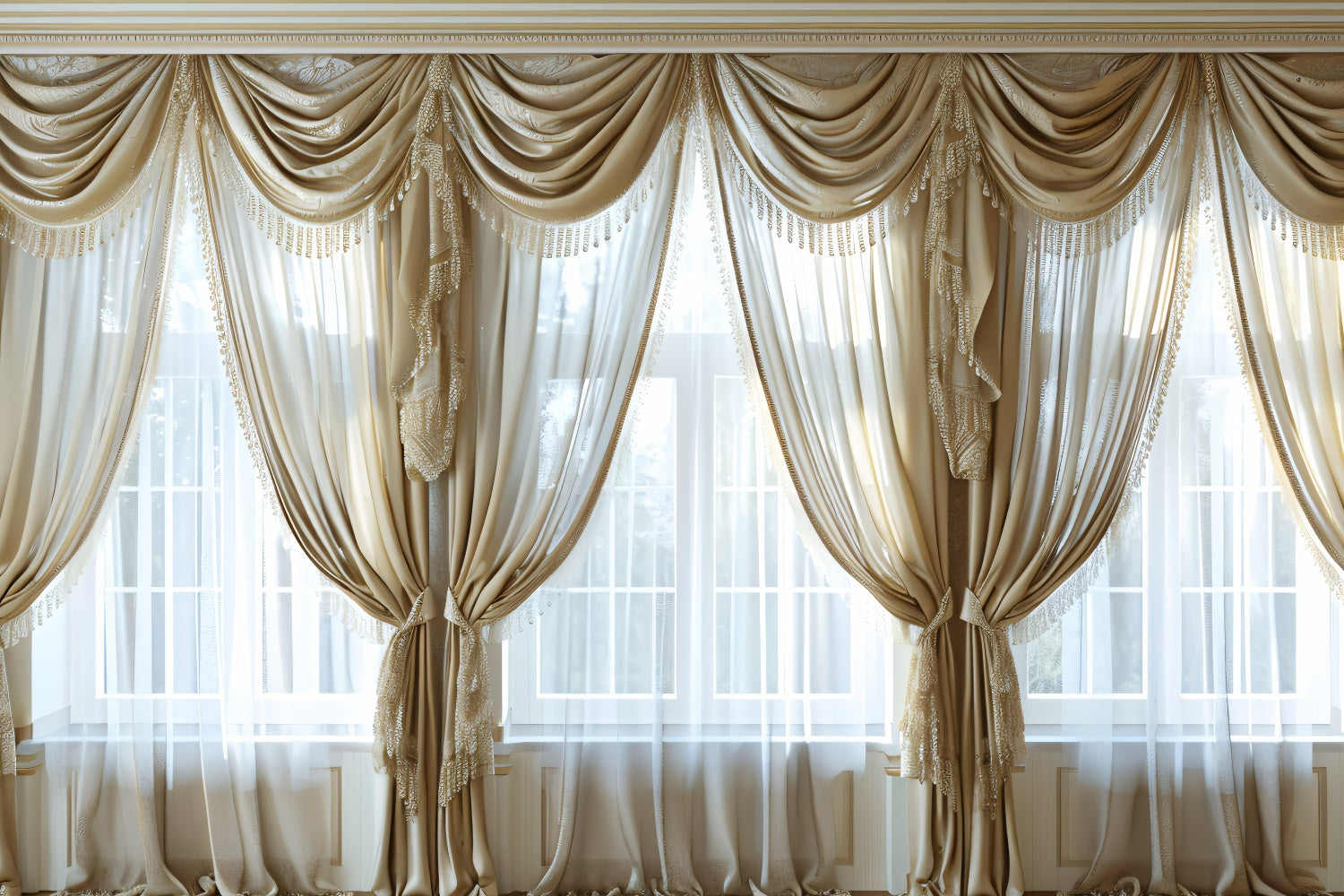 Bohemian Backdrop Luxurious Beige Lace Drapes Backdrop GQ2-20