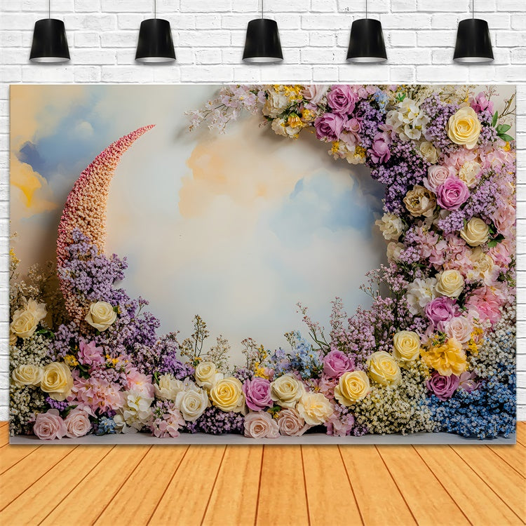 Backdrops For Mothers Day Pastel Floral Crescent Arch Backdrop GQ2-201