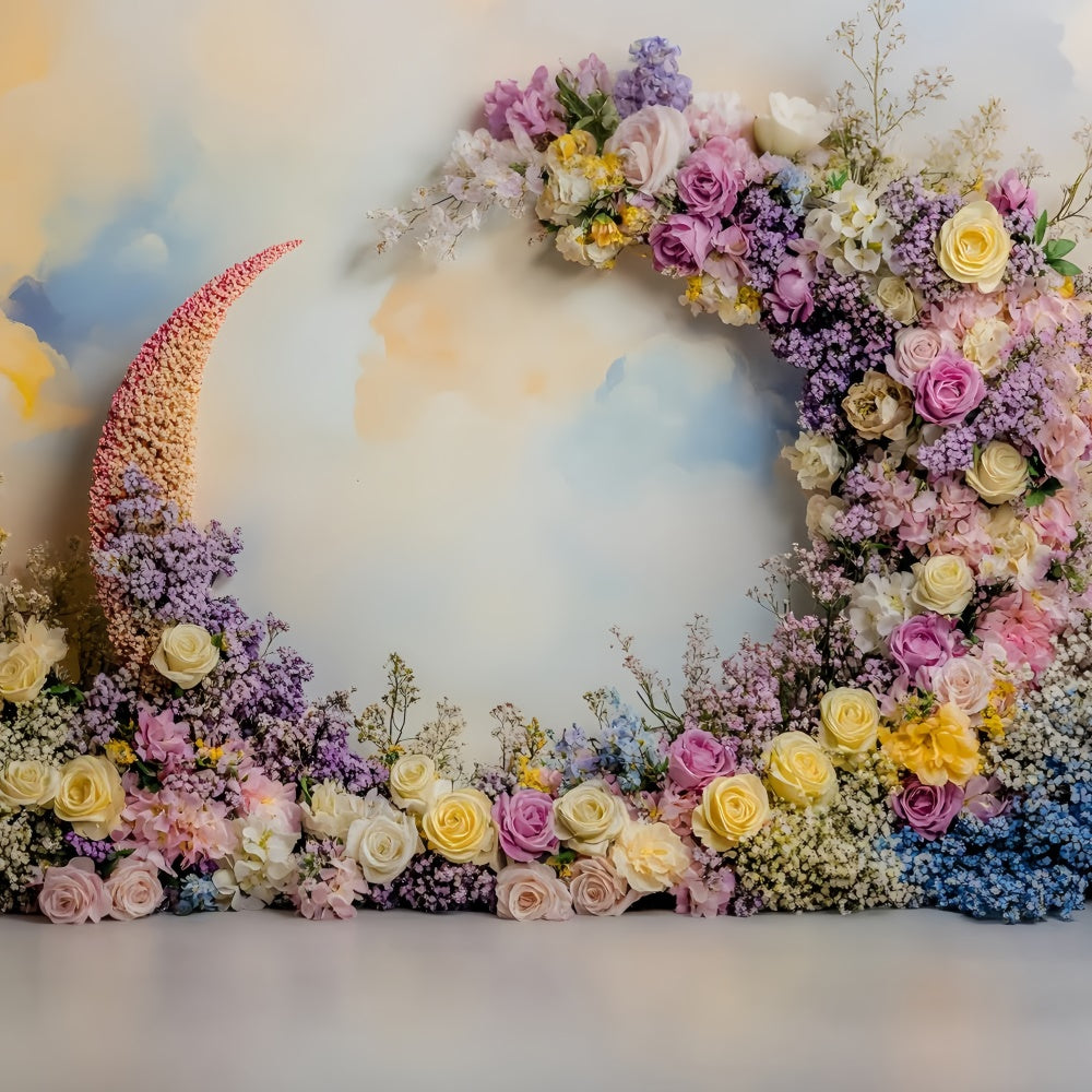 Backdrops For Mothers Day Pastel Floral Crescent Arch Backdrop GQ2-201