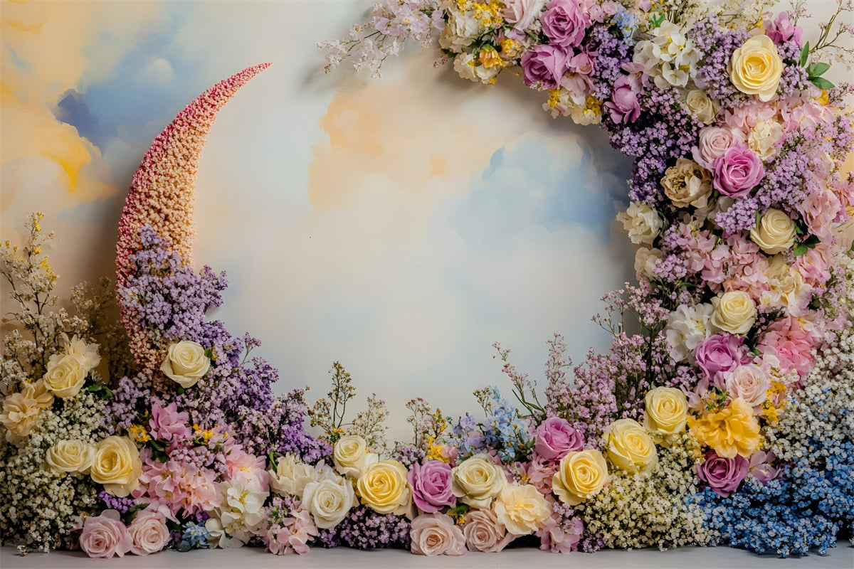 Backdrops For Mothers Day Pastel Floral Crescent Arch Backdrop GQ2-201